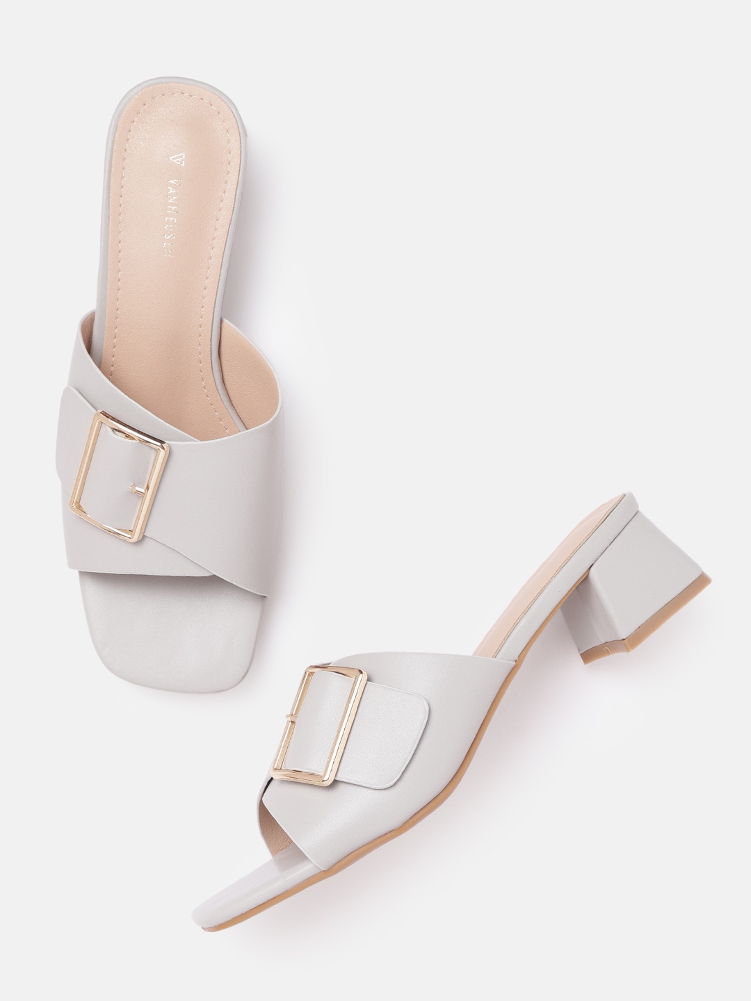 

Van Heusen Woman Grey Solid Block Heels with Buckle Detail