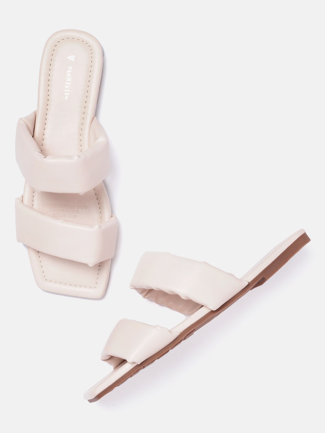 

Van Heusen Woman Beige Solid Quilted Open Toe Flats