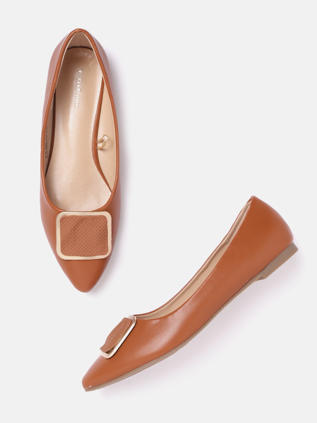 

Van Heusen Woman Tan Brown Solid Ballerinas with Metal Detail