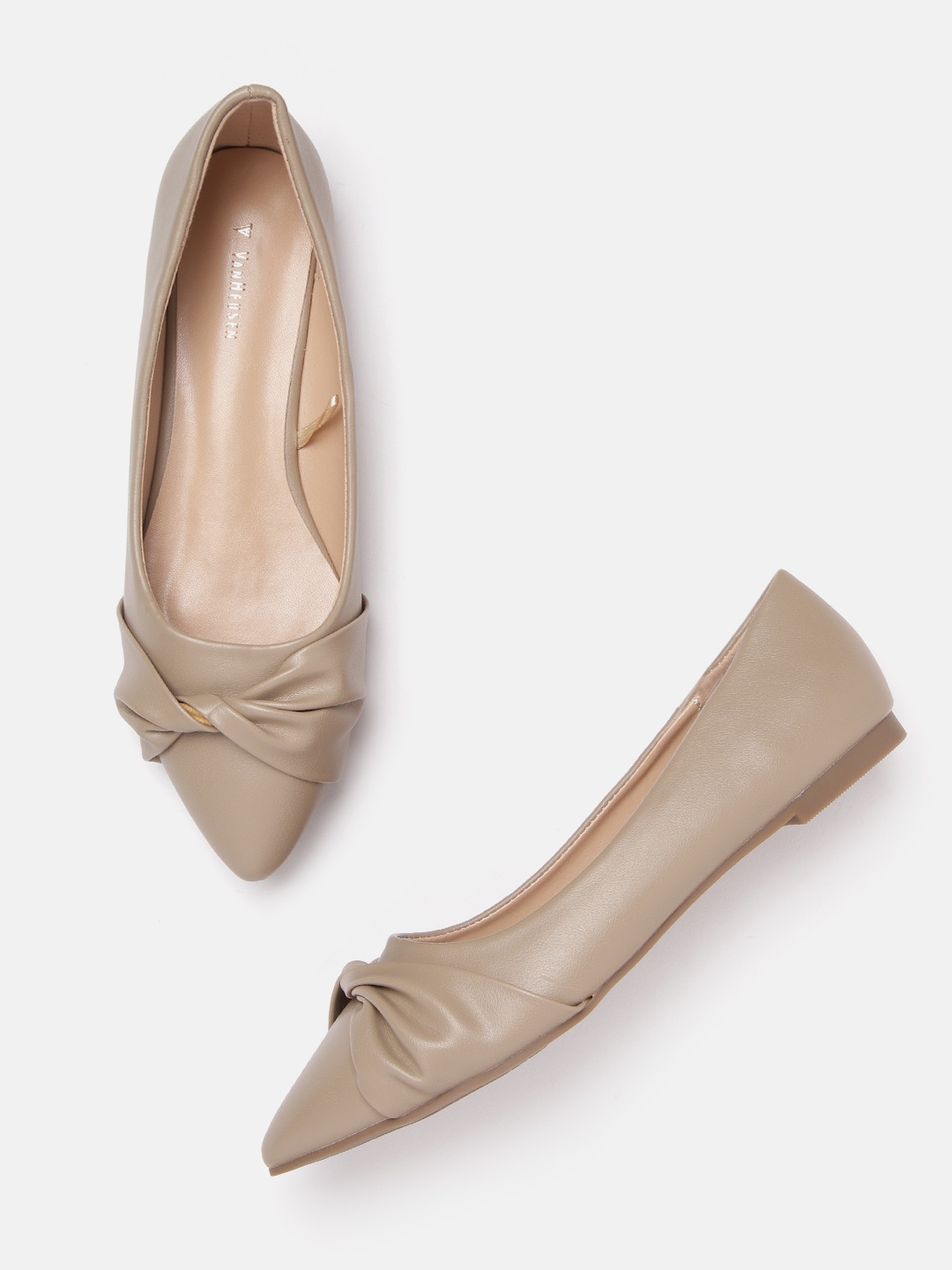 

Van Heusen Woman Beige Solid Pointed Toe Ballerinas with Upper Knot Detail
