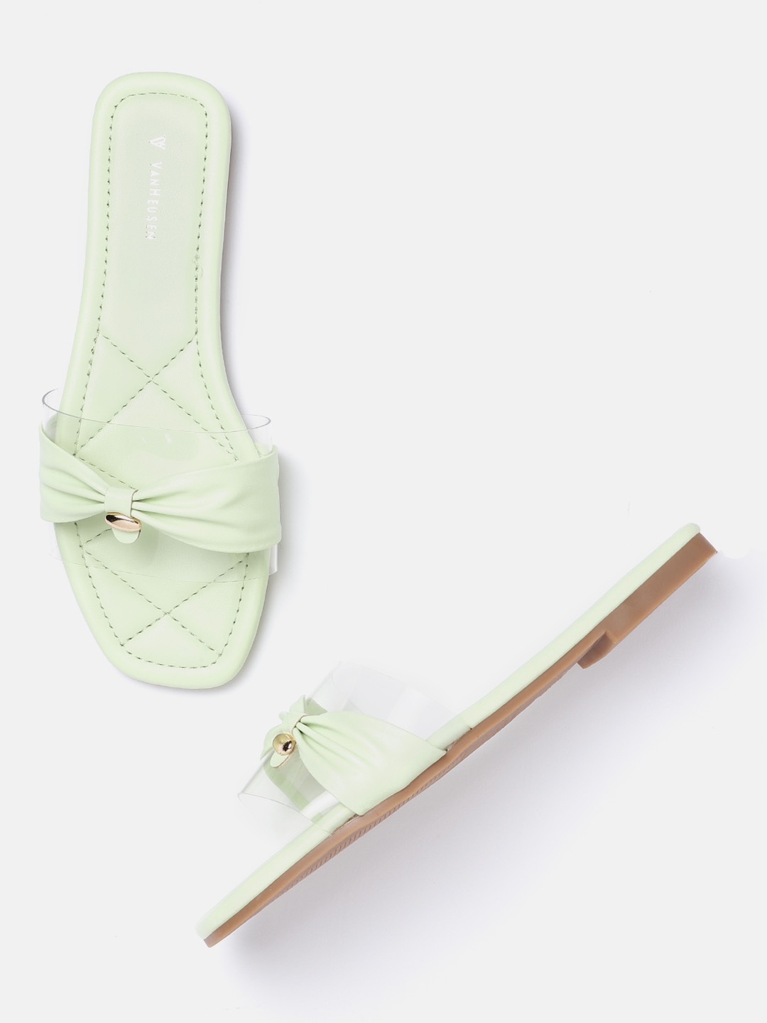 

Van Heusen Woman Transparent & Mint Green Solid Open Toe Flats with Bows