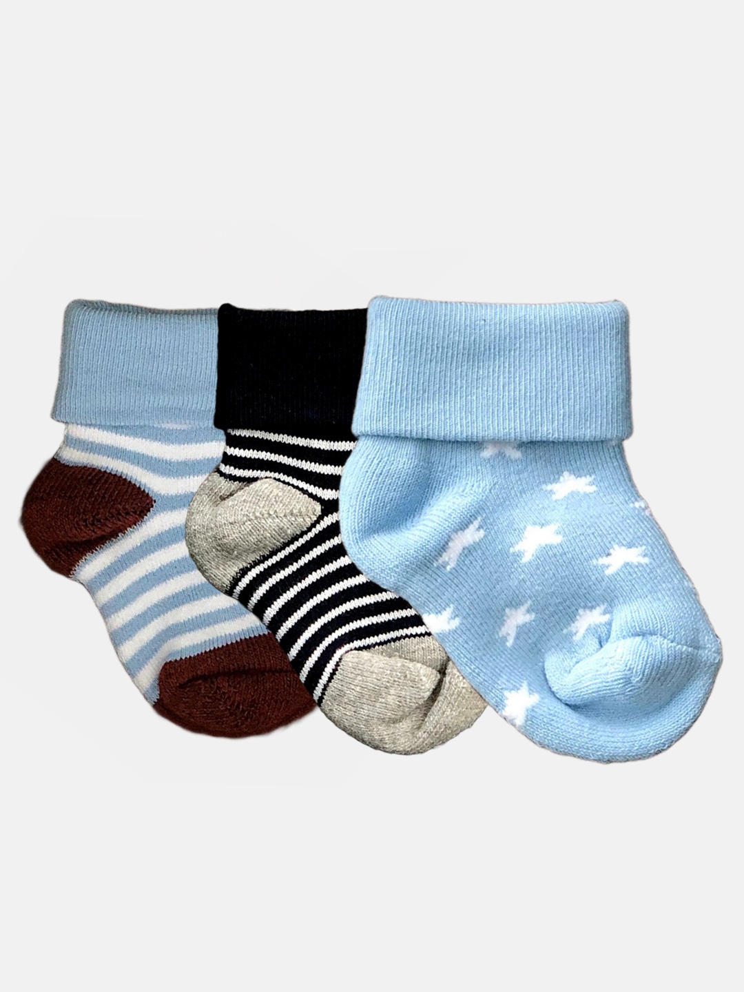 

N2S NEXT2SKIN Girls Infant Pack of 3 Patterned Cotton Ankle-Length Socks, Blue