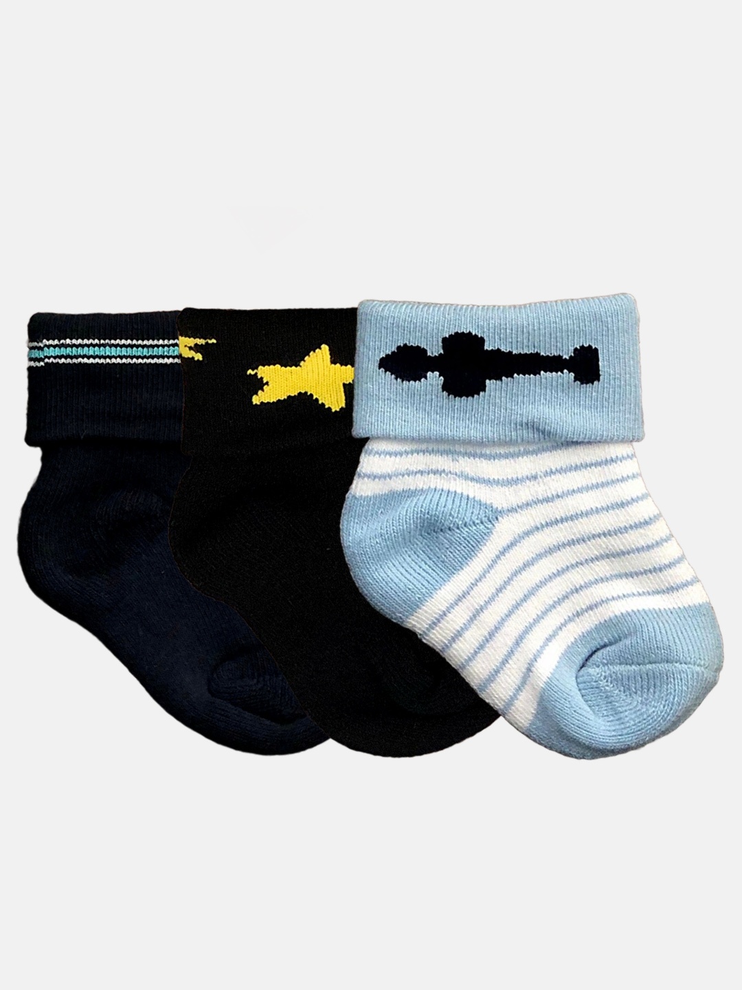 

N2S NEXT2SKIN Infant Girls Pack Of 3 Patterned Cotton Ankle-Length Socks, Navy blue