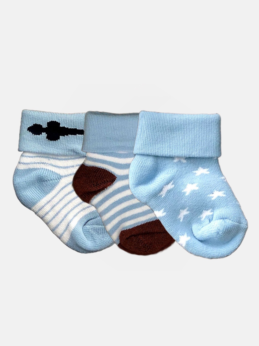

N2S NEXT2SKIN Infant Girls Pack Of 3 Patterned Cotton Ankle-Length Socks, Blue