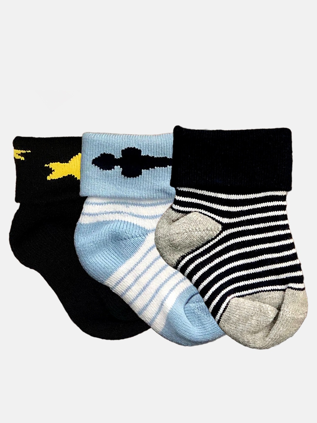 

N2S NEXT2SKIN Infant Girls Pack Of 3 Patterned Ankle-Length Socks, Black