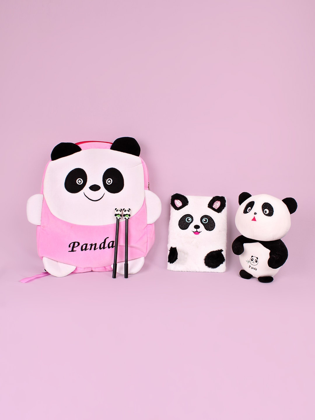 

DukieKooky Kids Set Of 4 Panda Soft Toys, Black