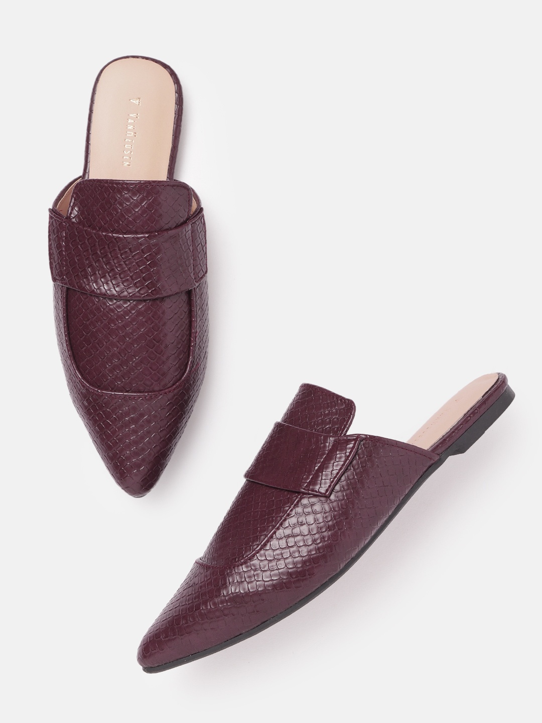 

Van Heusen Woman Snakeskin Textured Mules, Maroon