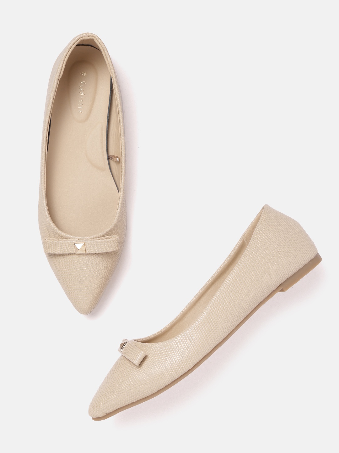 

Van Heusen Woman Reptile Textured Ballerinas with Bows Detail, Beige