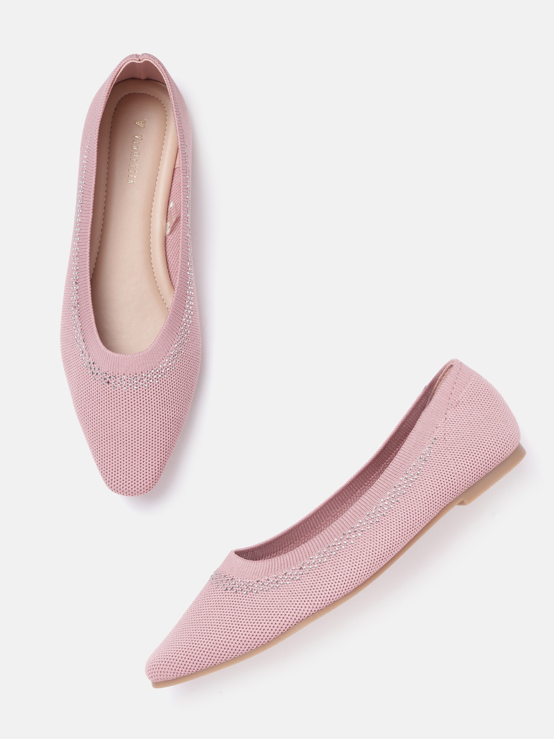 

Van Heusen Woman Pink Stone Embellished Pointed Toe Ballerinas, Rose