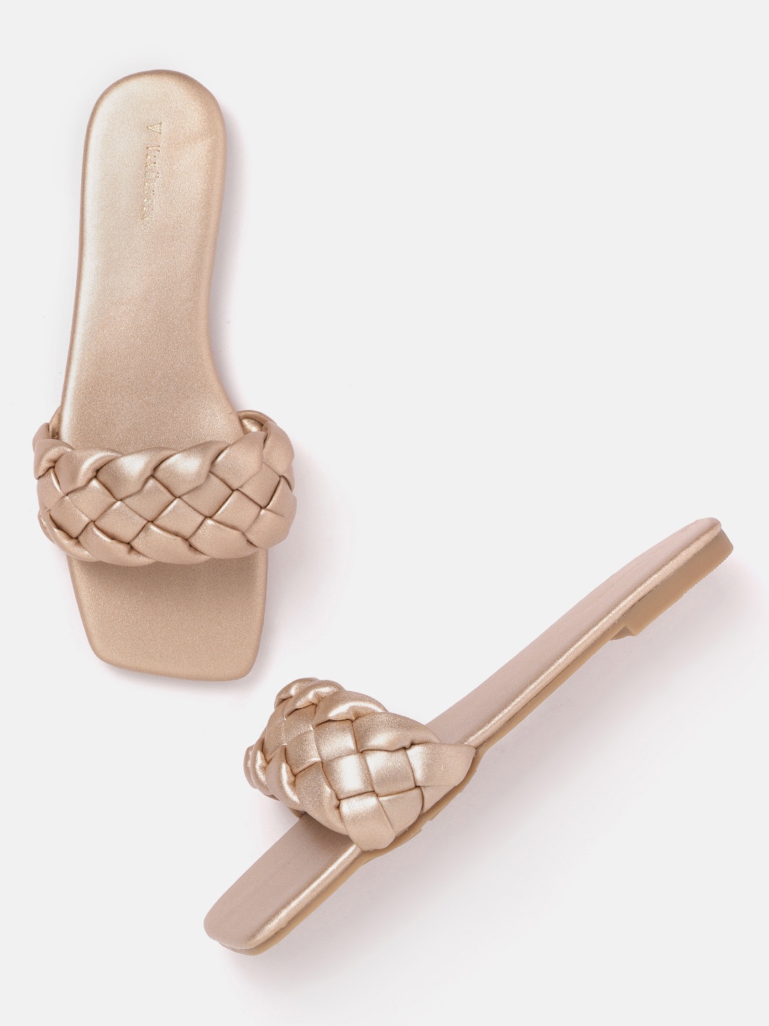 

Van Heusen Woman Braided Woven Design Open Toe Flats, Gold