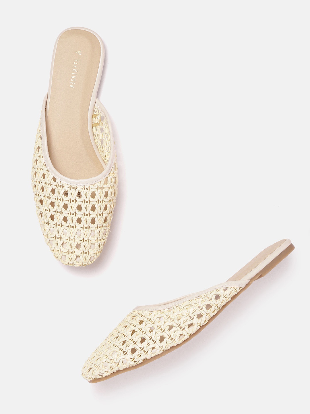 

Van Heusen Woman Woven Textured Mules, Cream