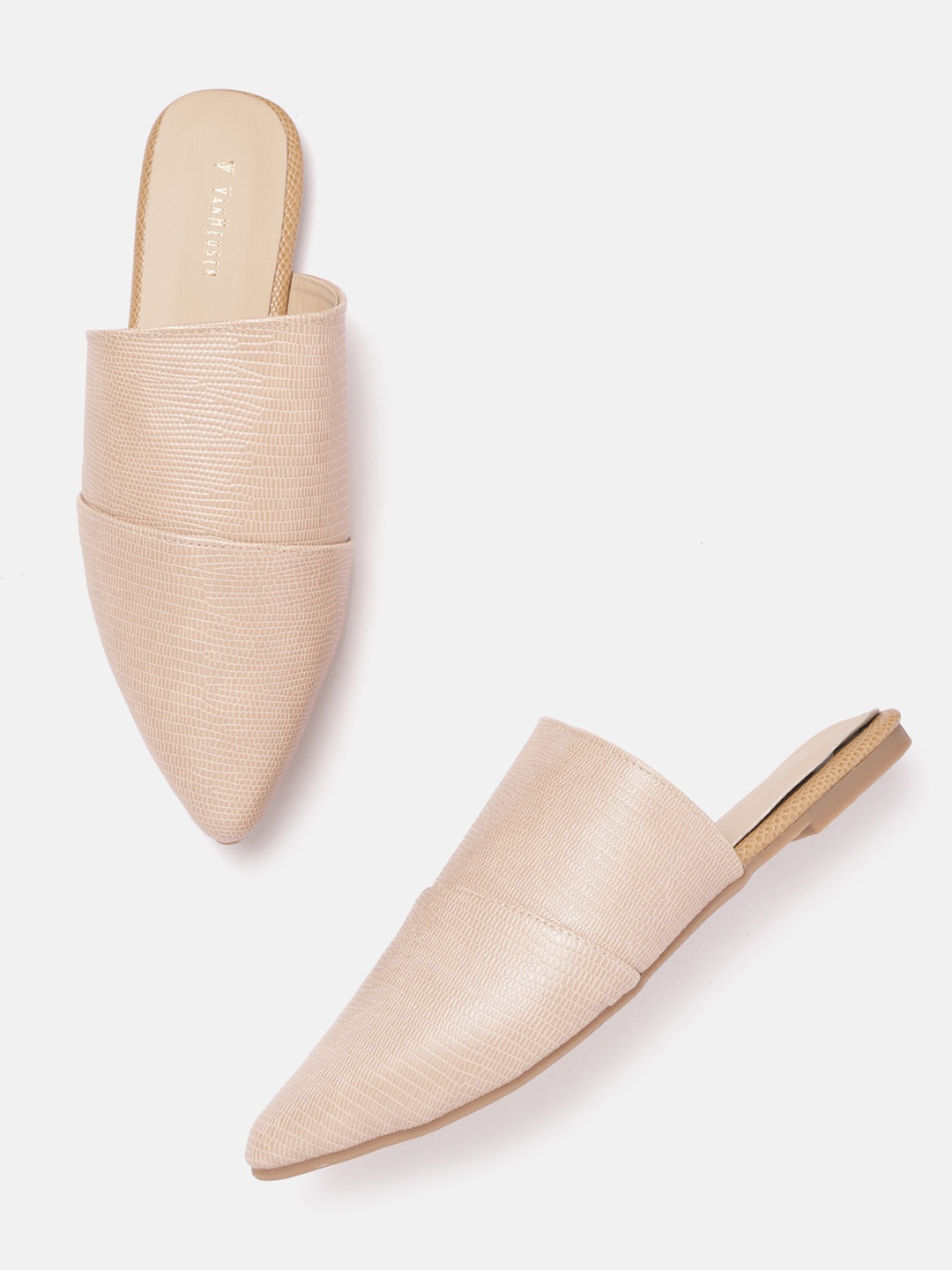 

Van Heusen Woman Snake Skin Textured Pointed Toe Mules, Beige