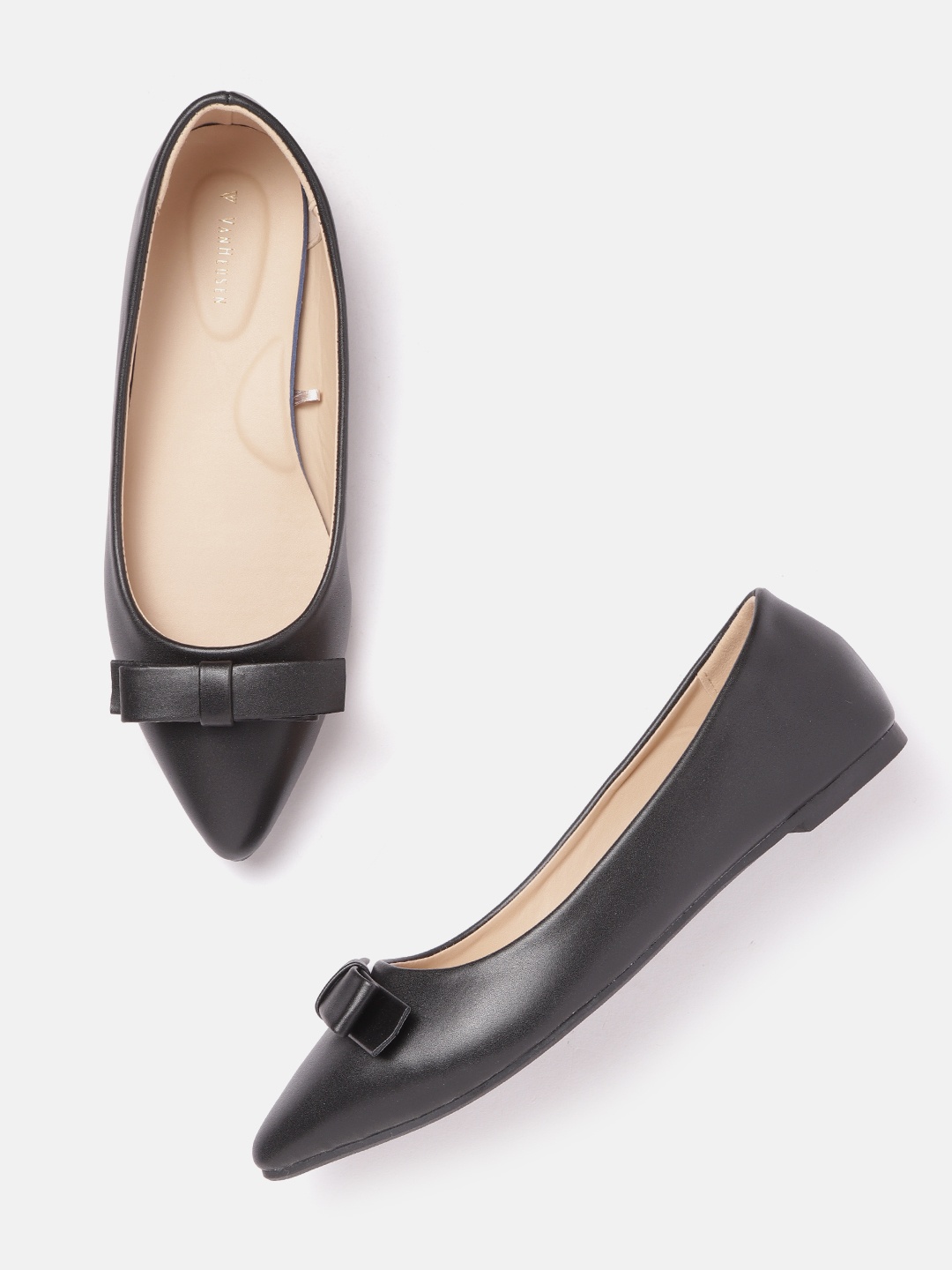 

Van Heusen Woman Solid Pointed Toe Ballerinas with Bows, Black