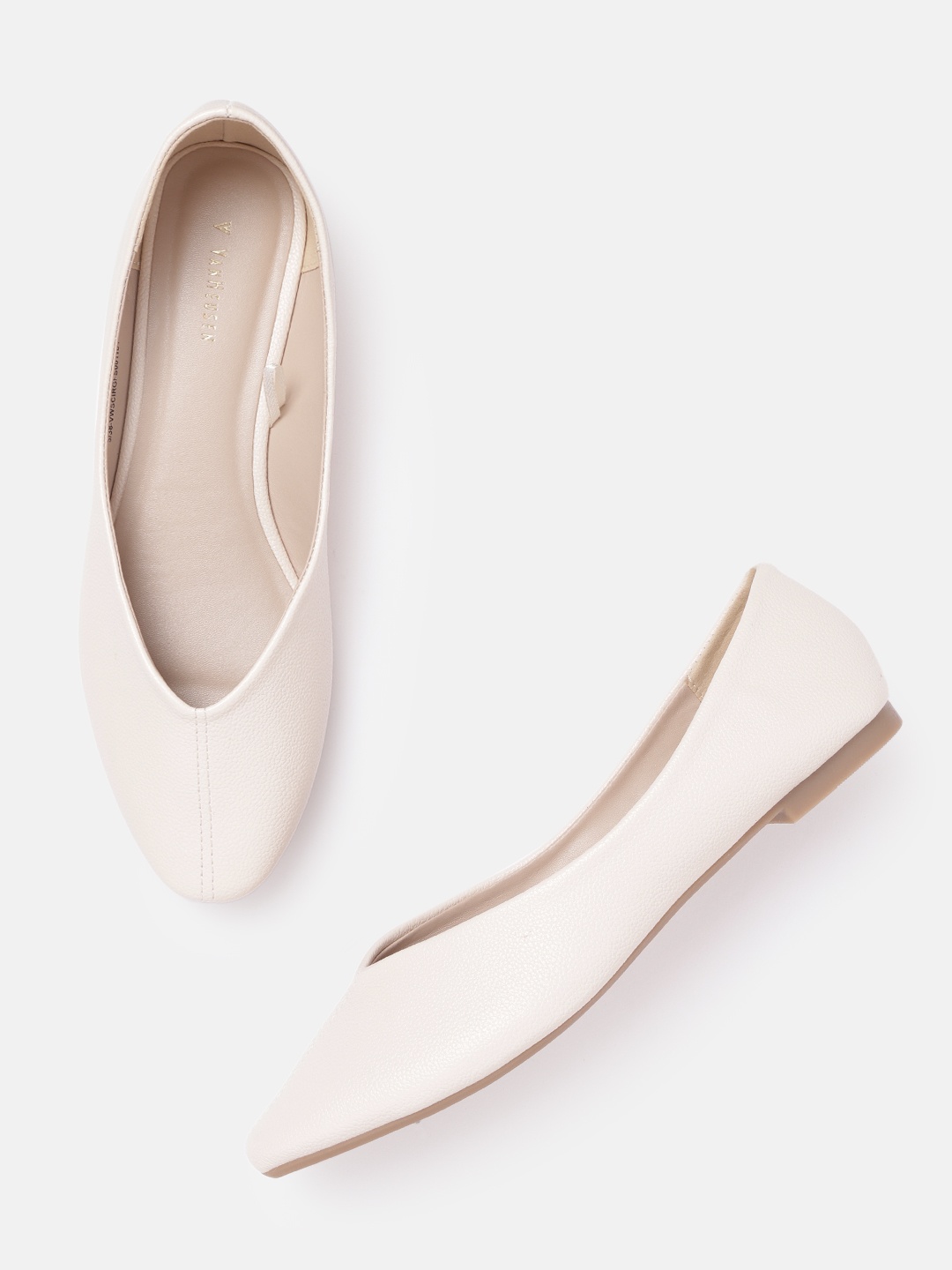 

Van Heusen Woman Cream-Coloured Round Toe Solid Ballerinas
