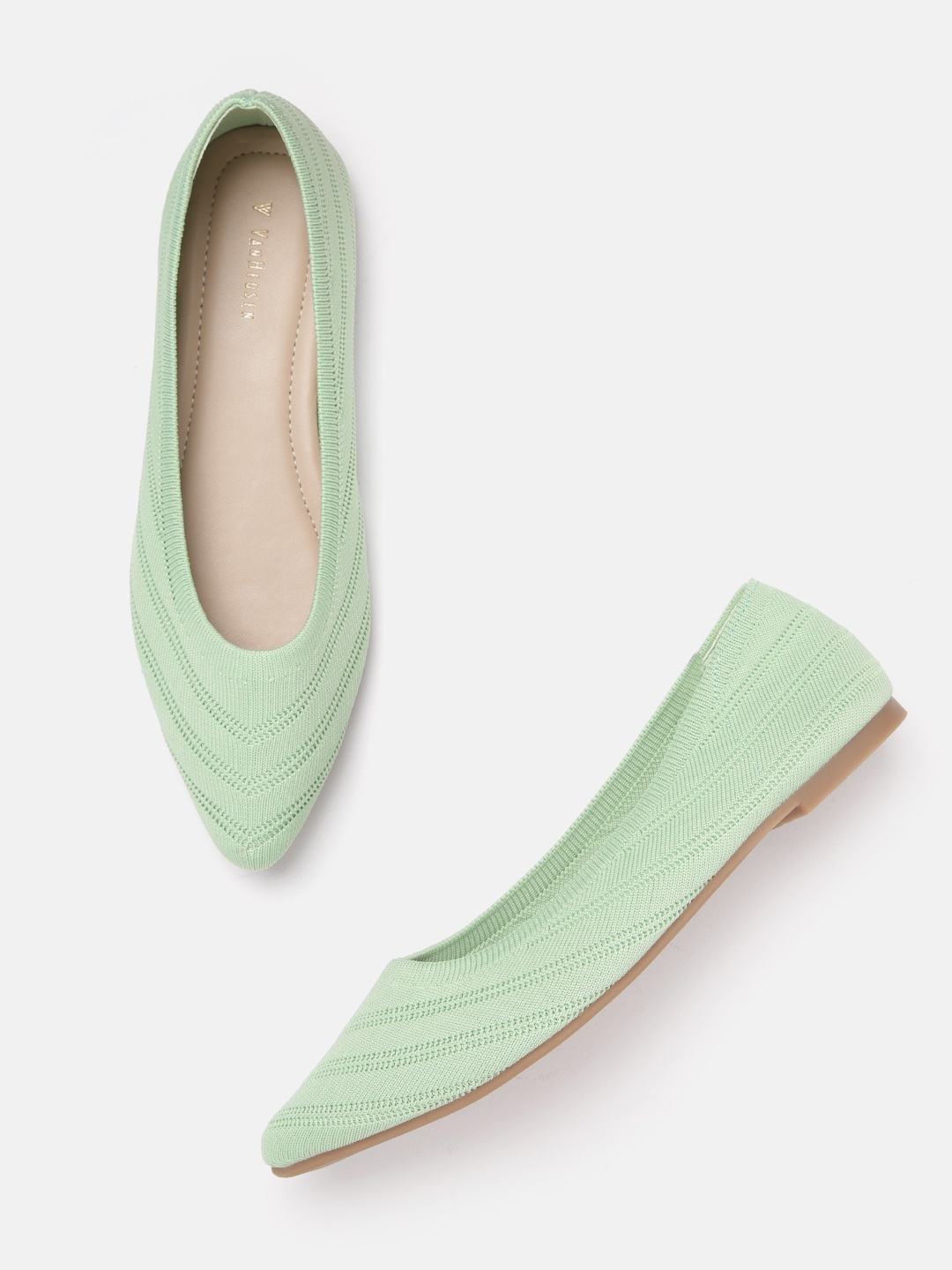 

Van Heusen Woman Sage Green Woven Pointed Toe Ballerinas