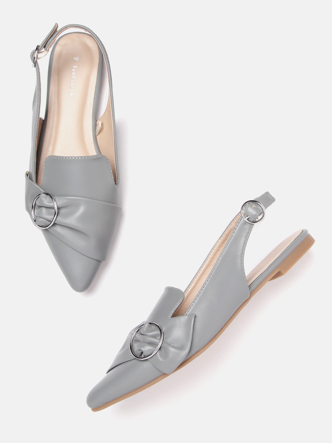 

Van Heusen Woman Grey Solid Pointed Toe Mules