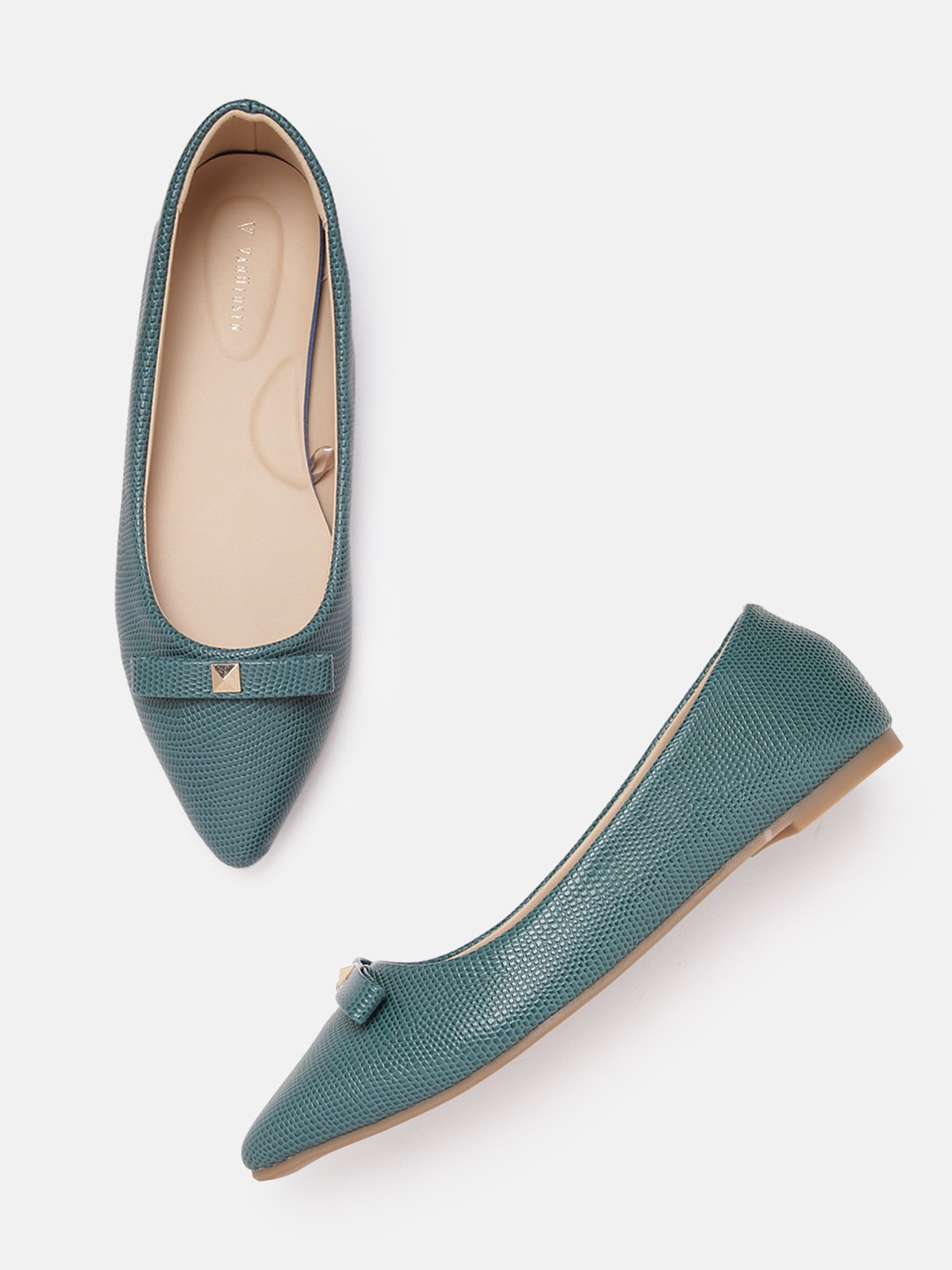 

Van Heusen Woman Teal Green Snakeskin Textured Ballerinas with Bows
