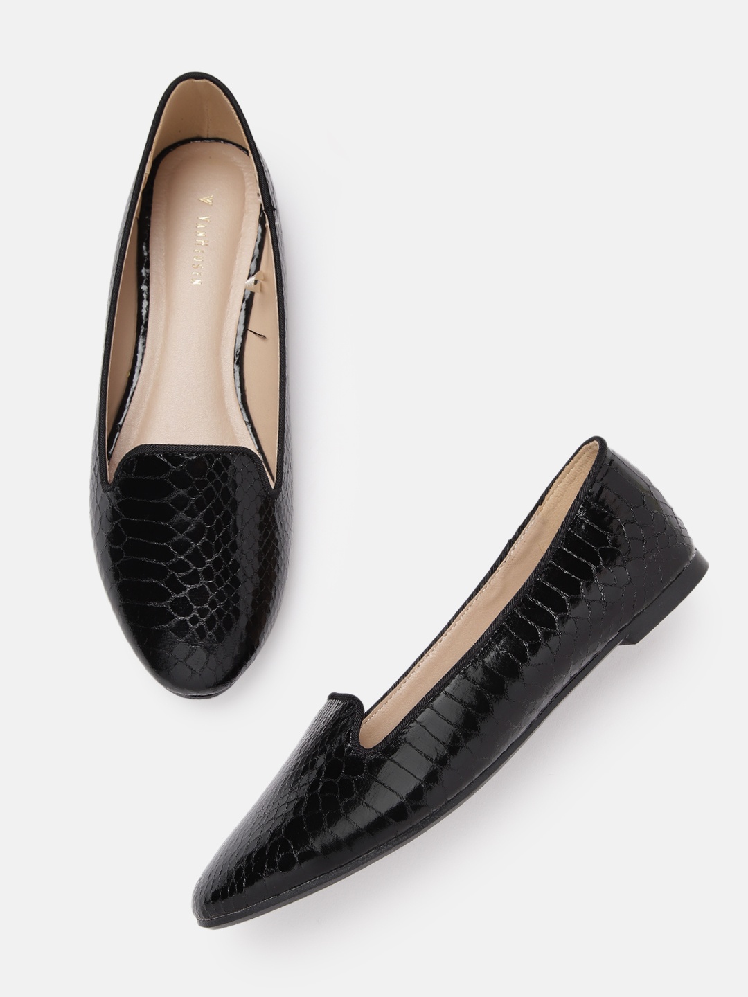 

Van Heusen Woman Black Croc Textured Ballerinas