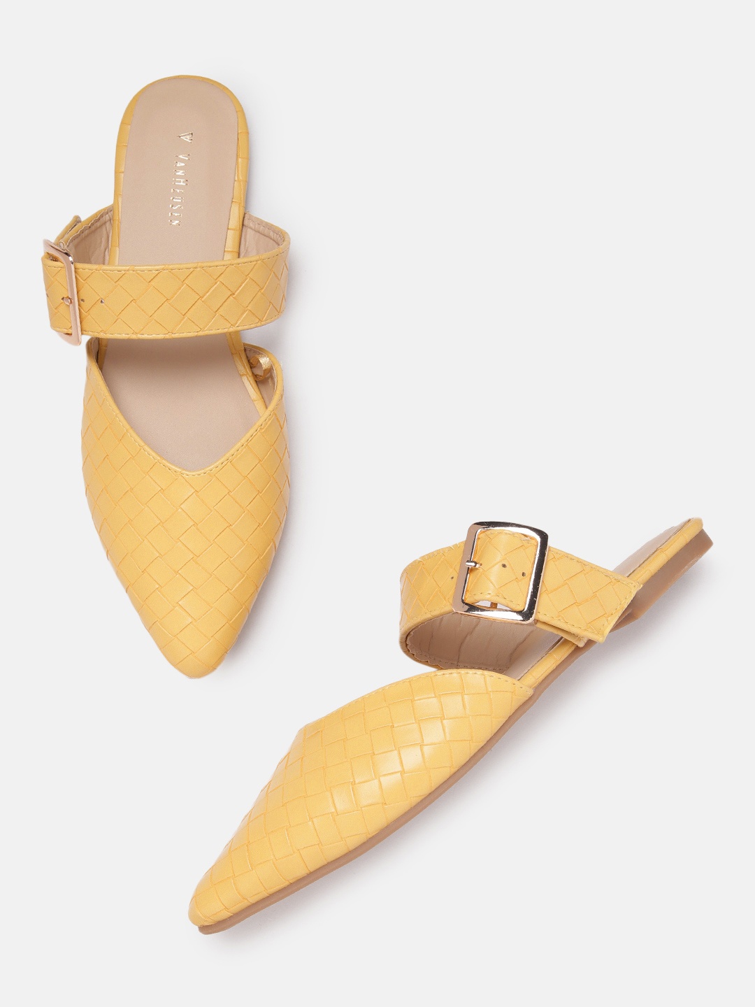 

Van Heusen Woman Basketweave Textured Mules with Buckles Detail, Mustard