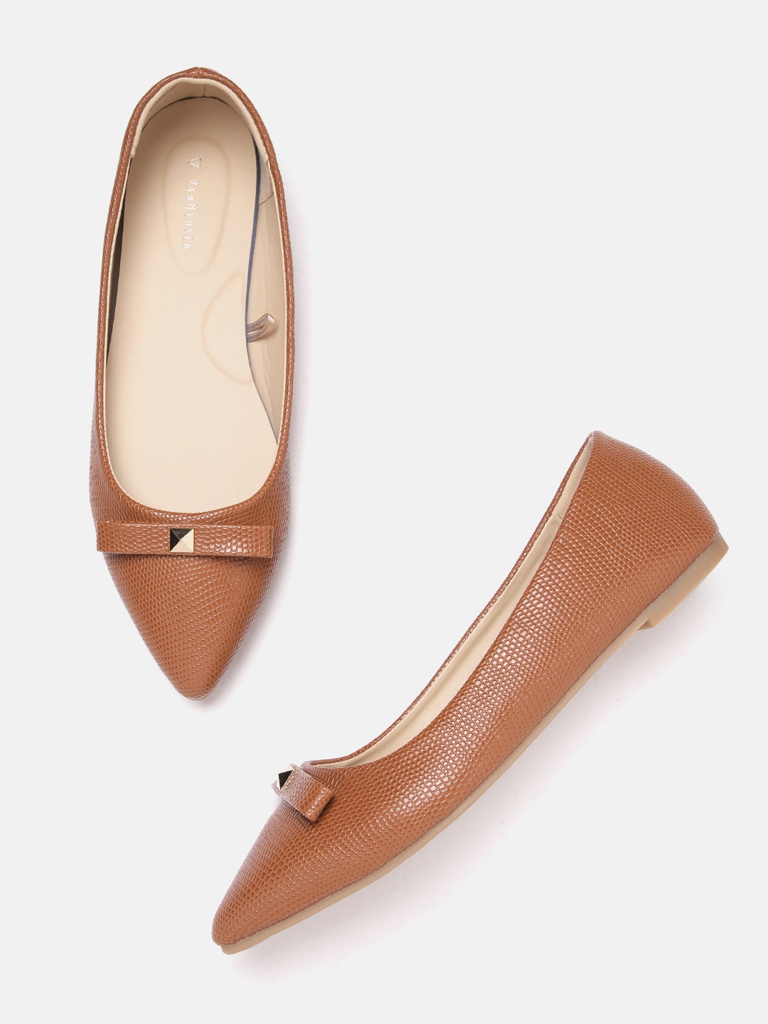 

Van Heusen Woman Tan Brown Snakeskin Textured Ballerinas with Bows
