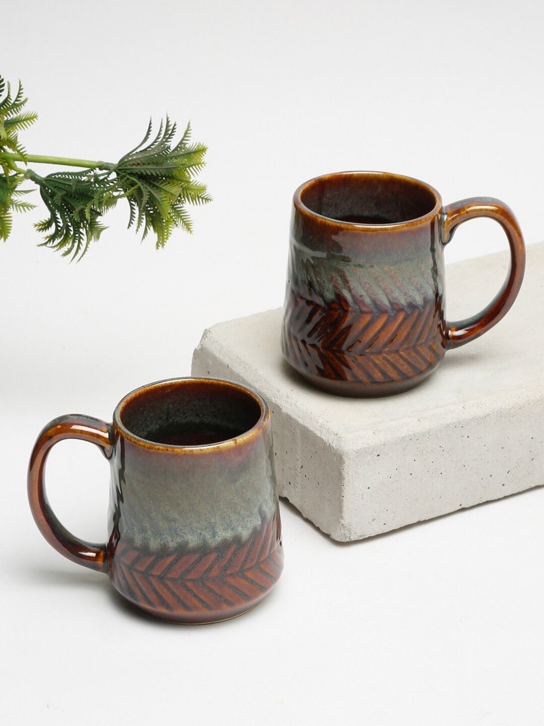 

EK BY EKTA KAPOOR Brown & Grey Pack Of 2 Textured Ceramic Cup 250 ML Each