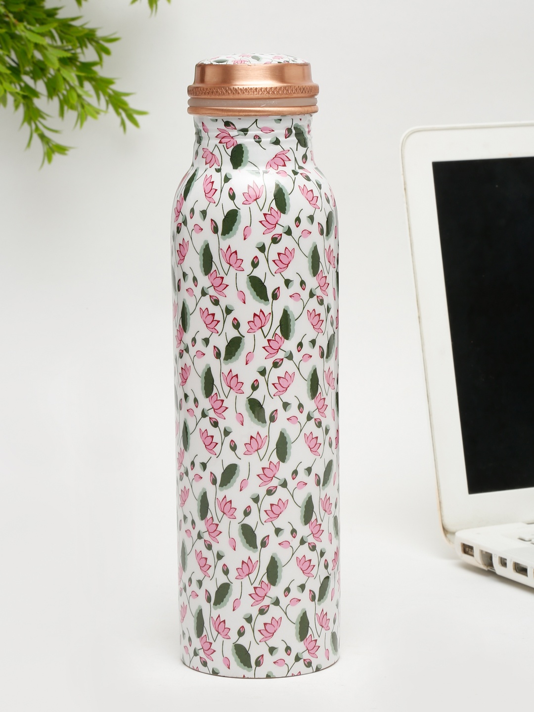 

EK BY EKTA KAPOOR White & Pink Floral Printed Copper Water Bottle 1 L