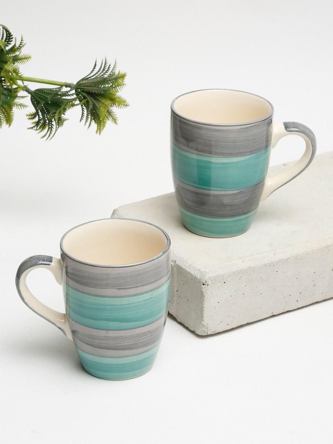 

EK BY EKTA KAPOOR Blue & Grey Set Of 2 Glazed Ceramic Matte Cups 260 ml Each