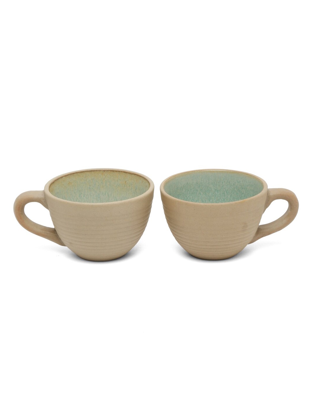 

EK BY EKTA KAPOOR Grey & Green Pack Of 2 Textured Ceramic Matte Cups 180 ml Each