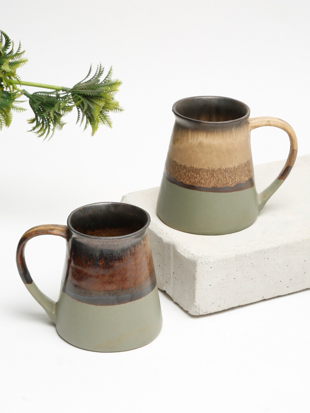 

EK BY EKTA KAPOOR Grey & Brown Pack Of 2 Textured Ceramic Mug 300 ML Each