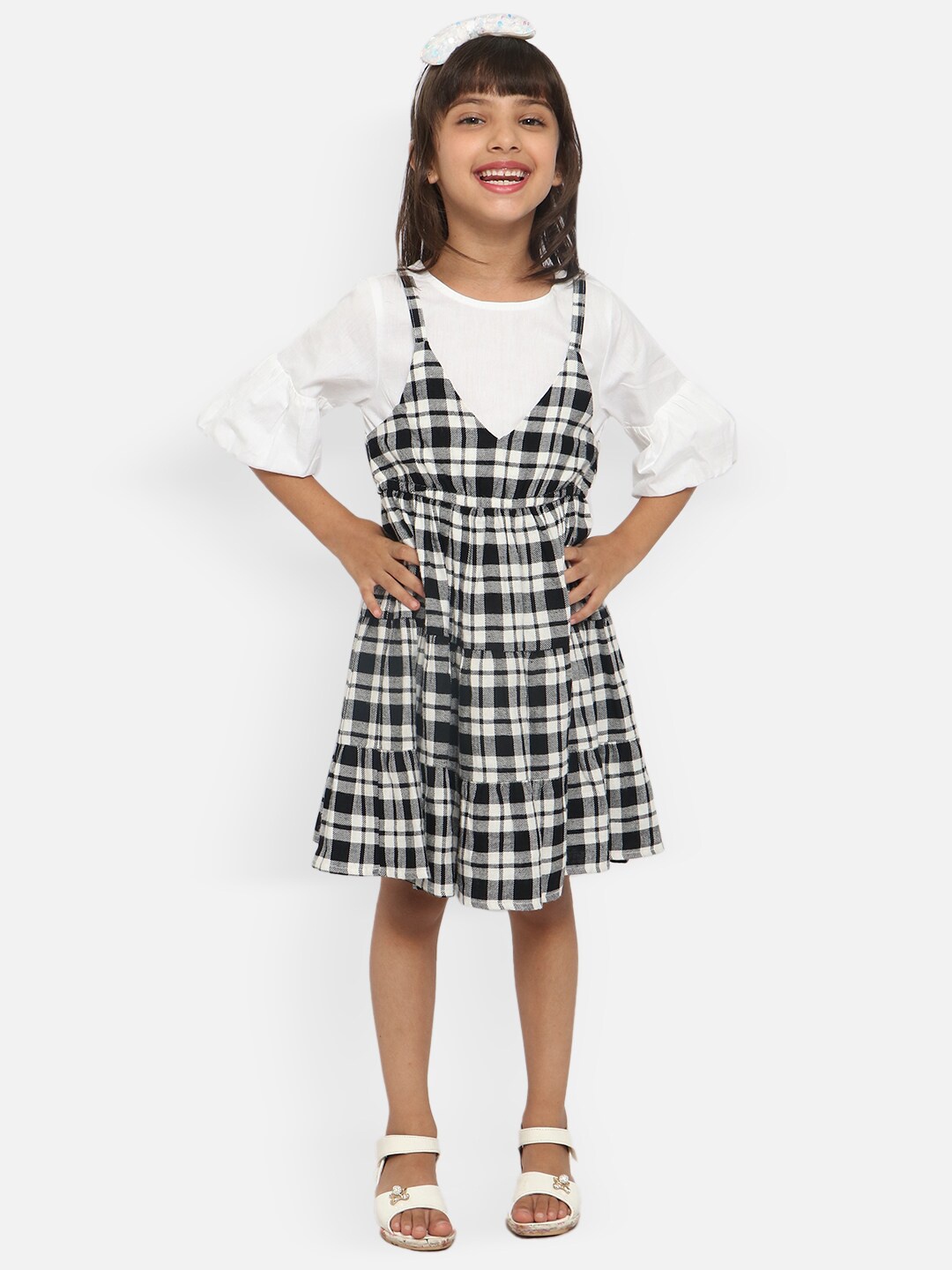 

Nauti Nati Black & White Checked Cotton Pinafore set Dress