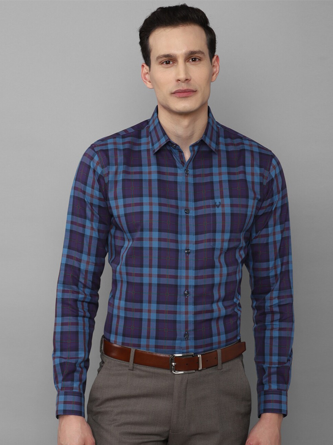 

Allen Solly Men Cotton Slim Fit Tartan Checks Checked Casual Shirt, Blue