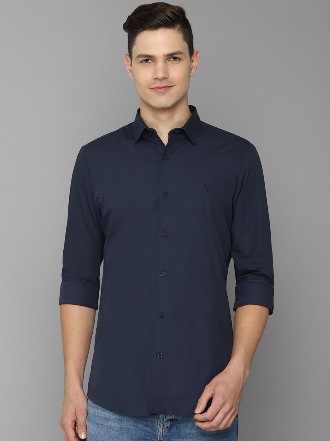 

Allen Solly Men Navy Blue Cotton Slim Fit Casual Shirt