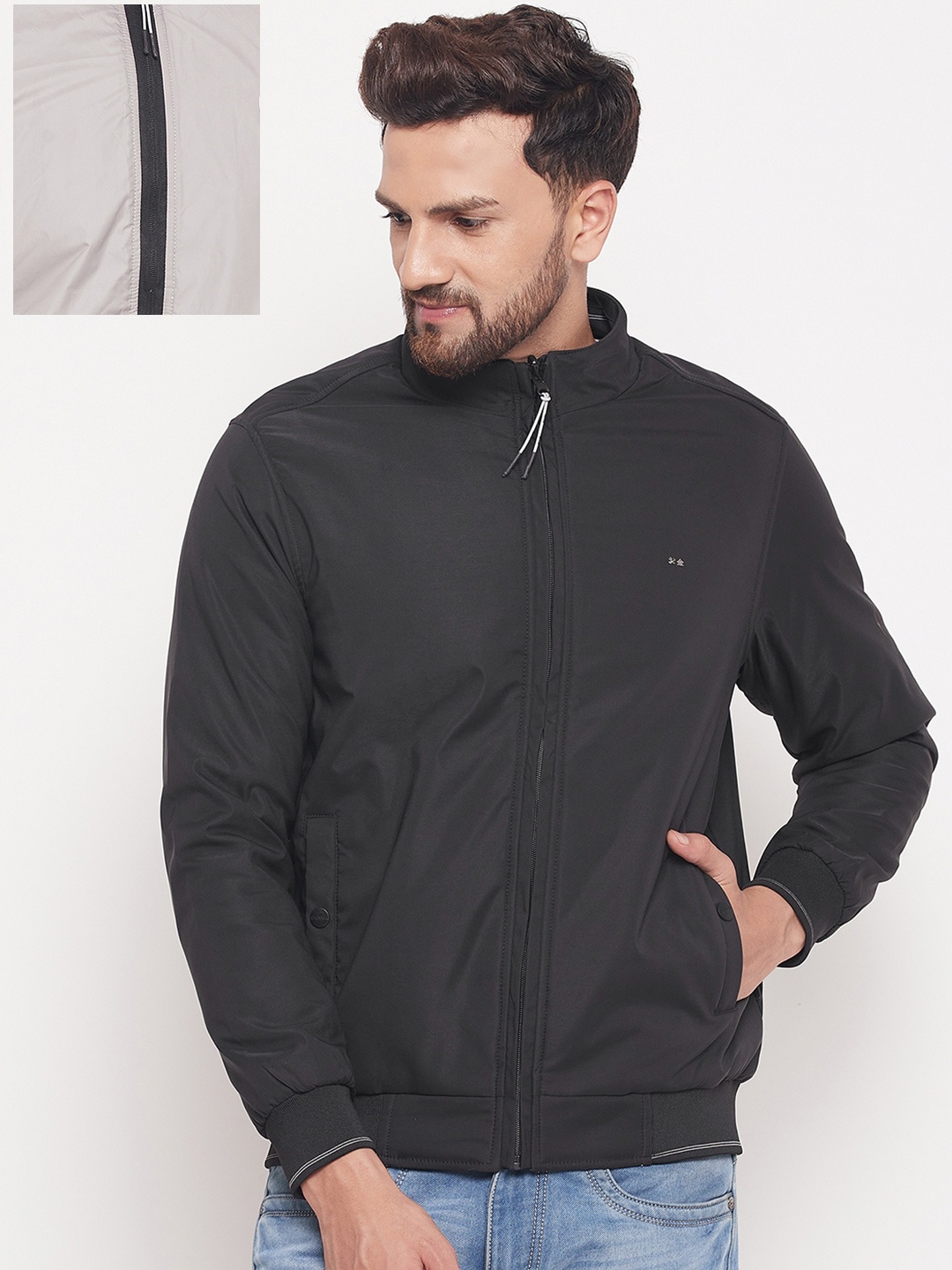 

Okane Men Black & Grey Reversible Bomber Jacket
