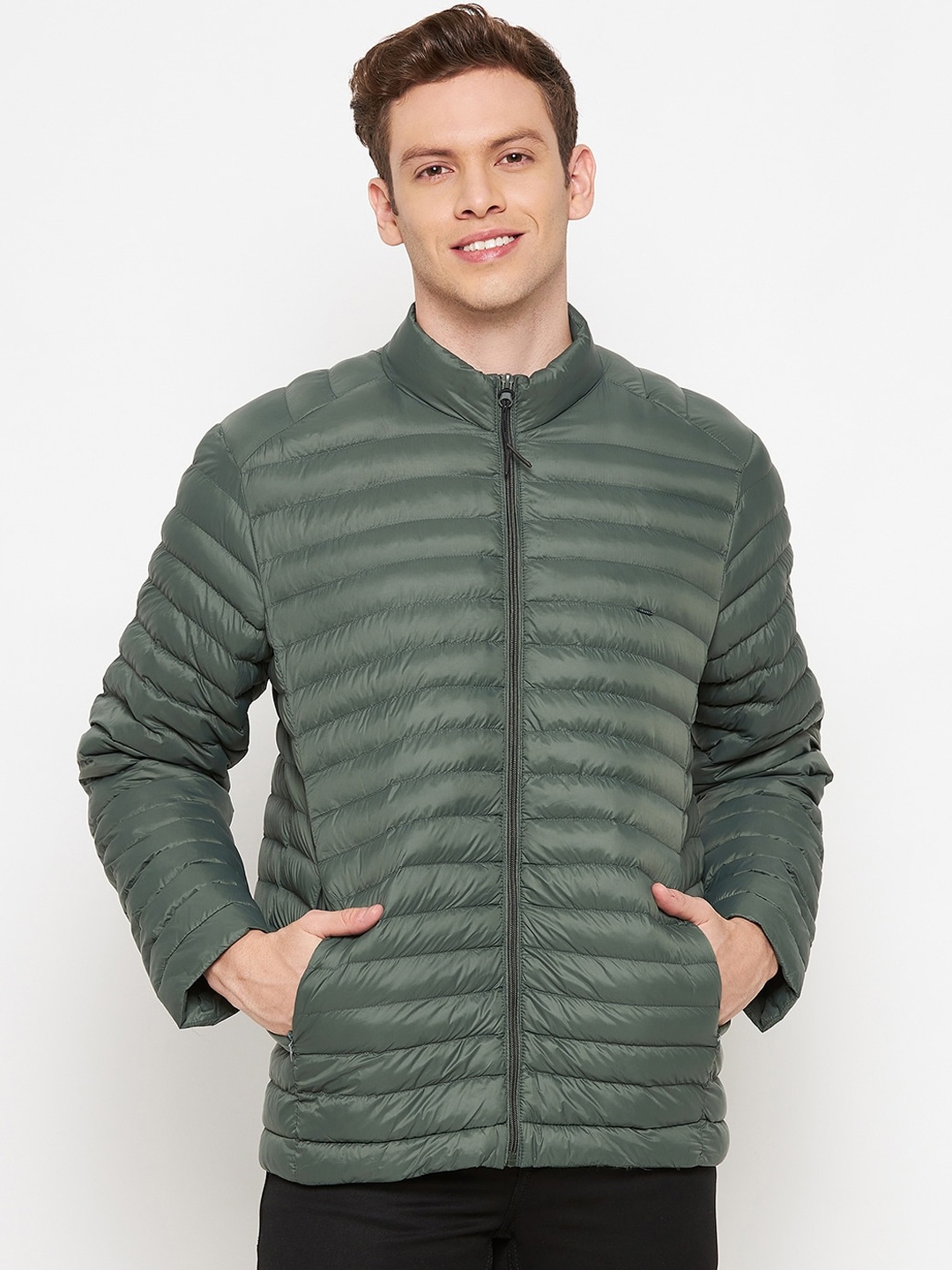 

Okane Plus Size Men Olive Green Lightweight Puffer Jacket