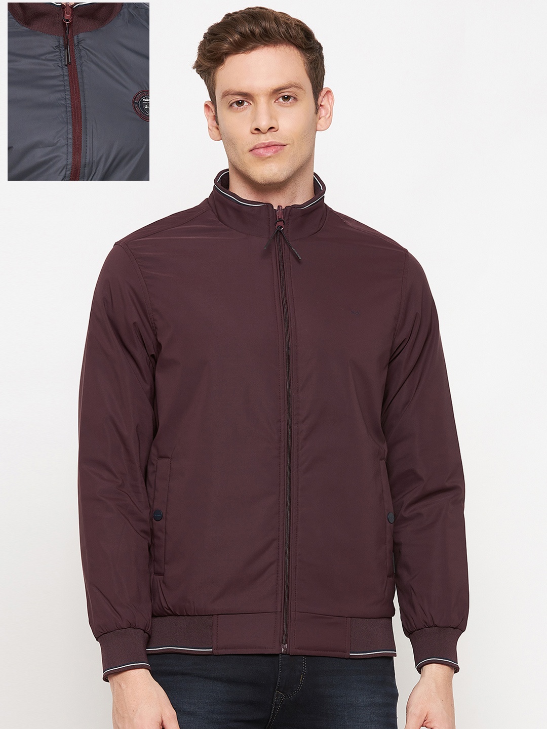 

Okane Men Burgundy Reversible Bomber Jacket