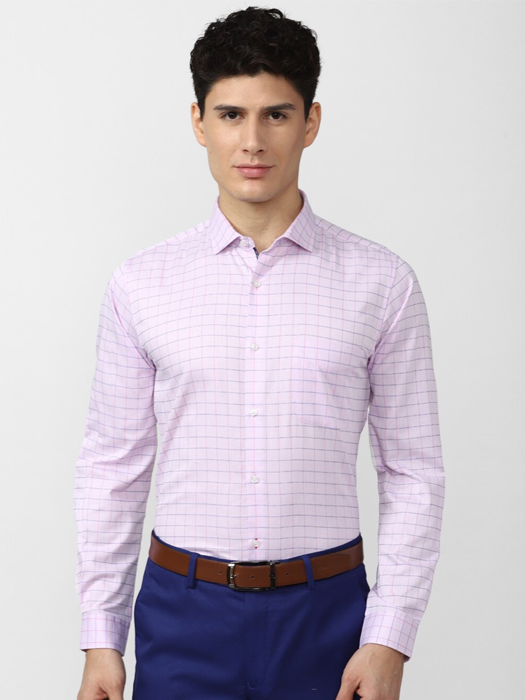 

Peter England Men Purple Slim Fit Grid Tattersall Checked Formal Shirt