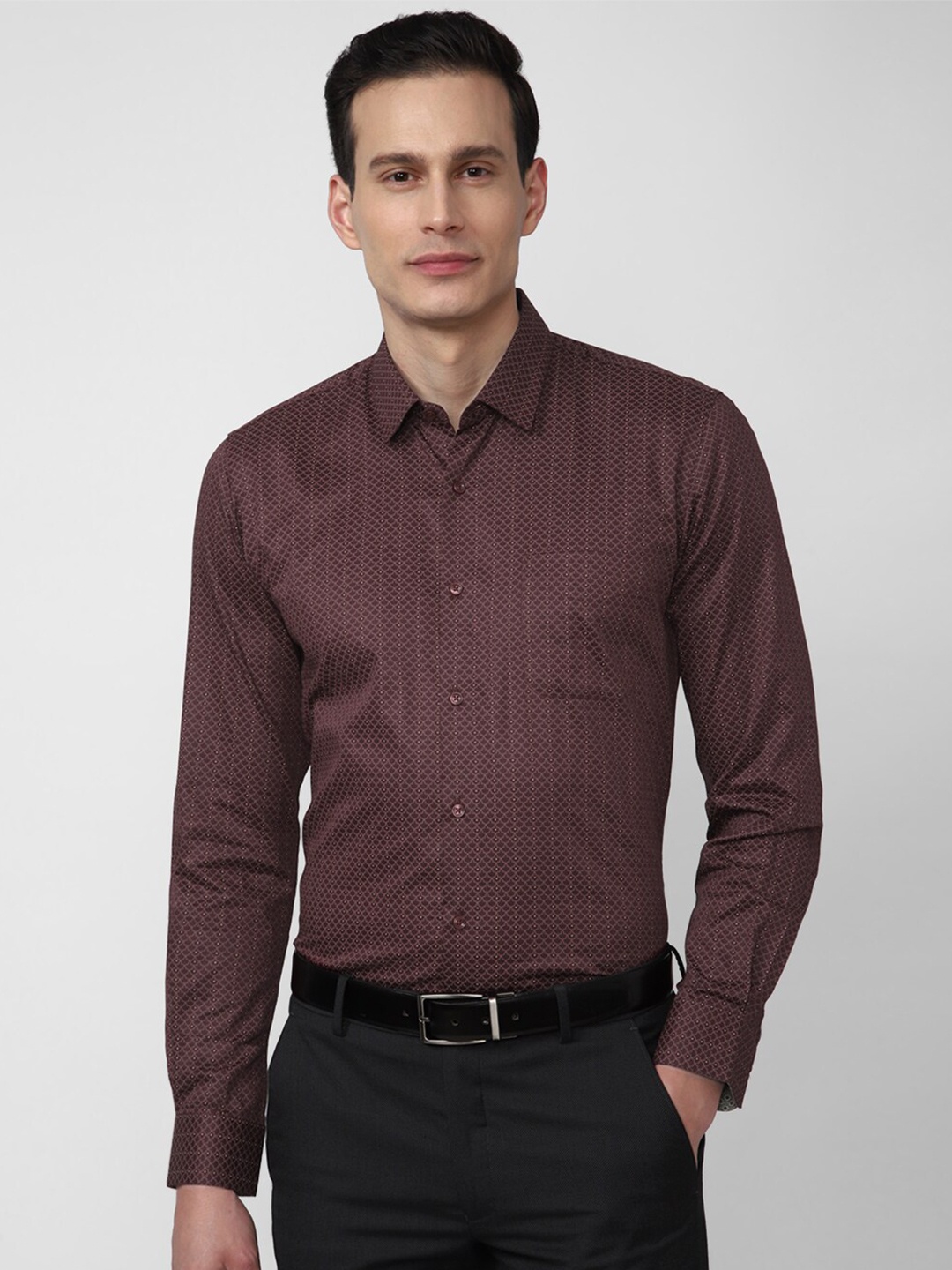 

Peter England Men Brown Slim Fit Printed Cotton Formal Shirt