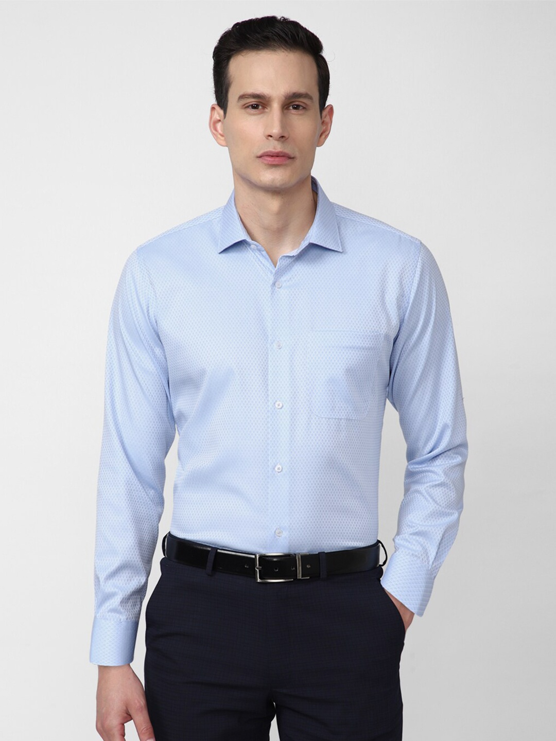 

Van Heusen Men Blue Printed Cotton Formal Shirt