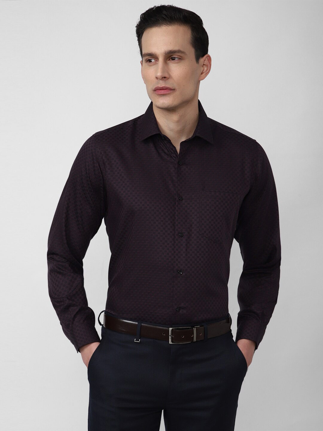 

Van Heusen Men Black And Purple Formal Cotton Shirt