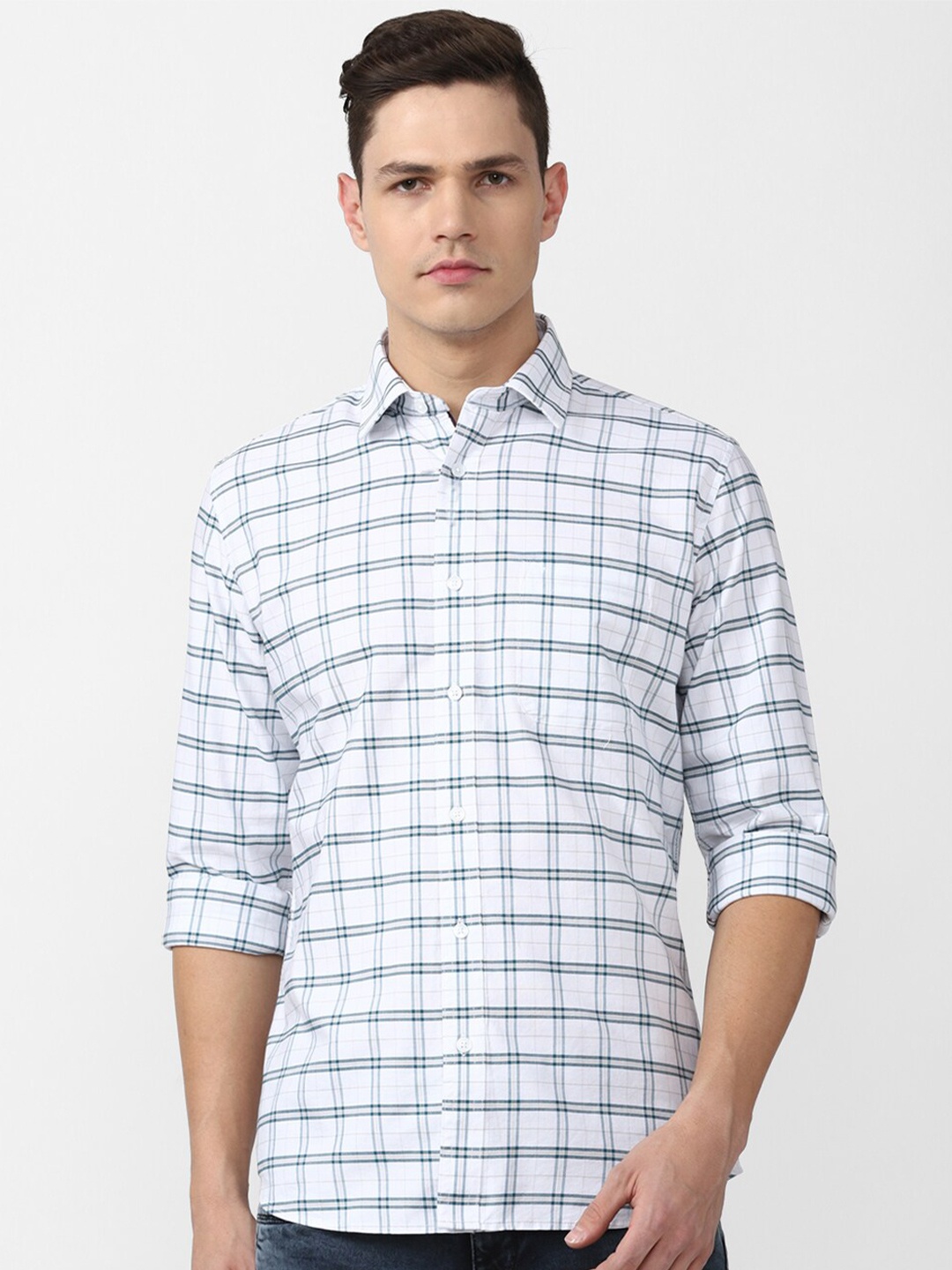 

Van Heusen Sport Men White Slim Fit Windowpane Checks Casual Shirt