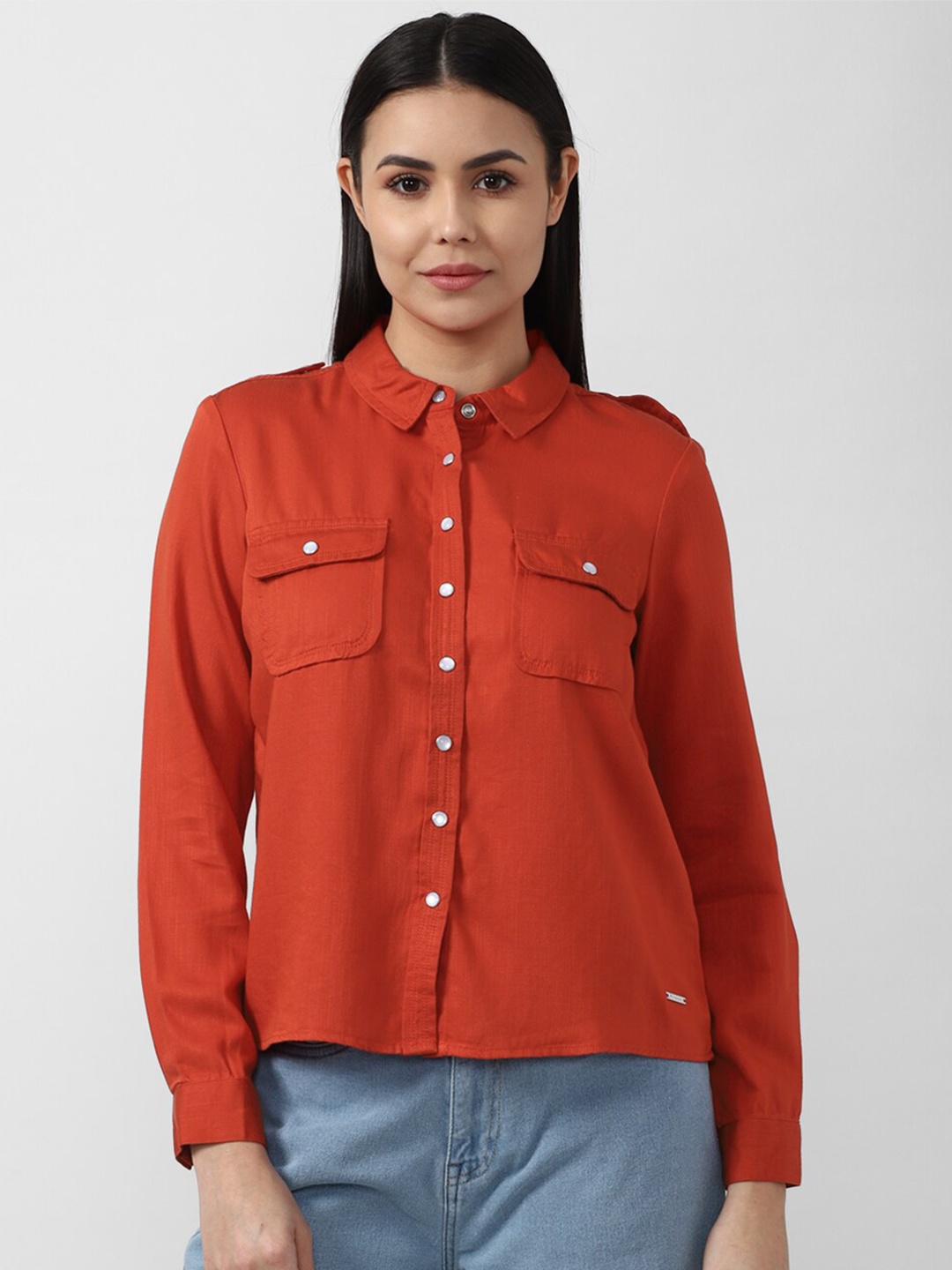 

Van Heusen Woman Women Red Pure Cotton Solid High-Low Hemline Casual Shirt