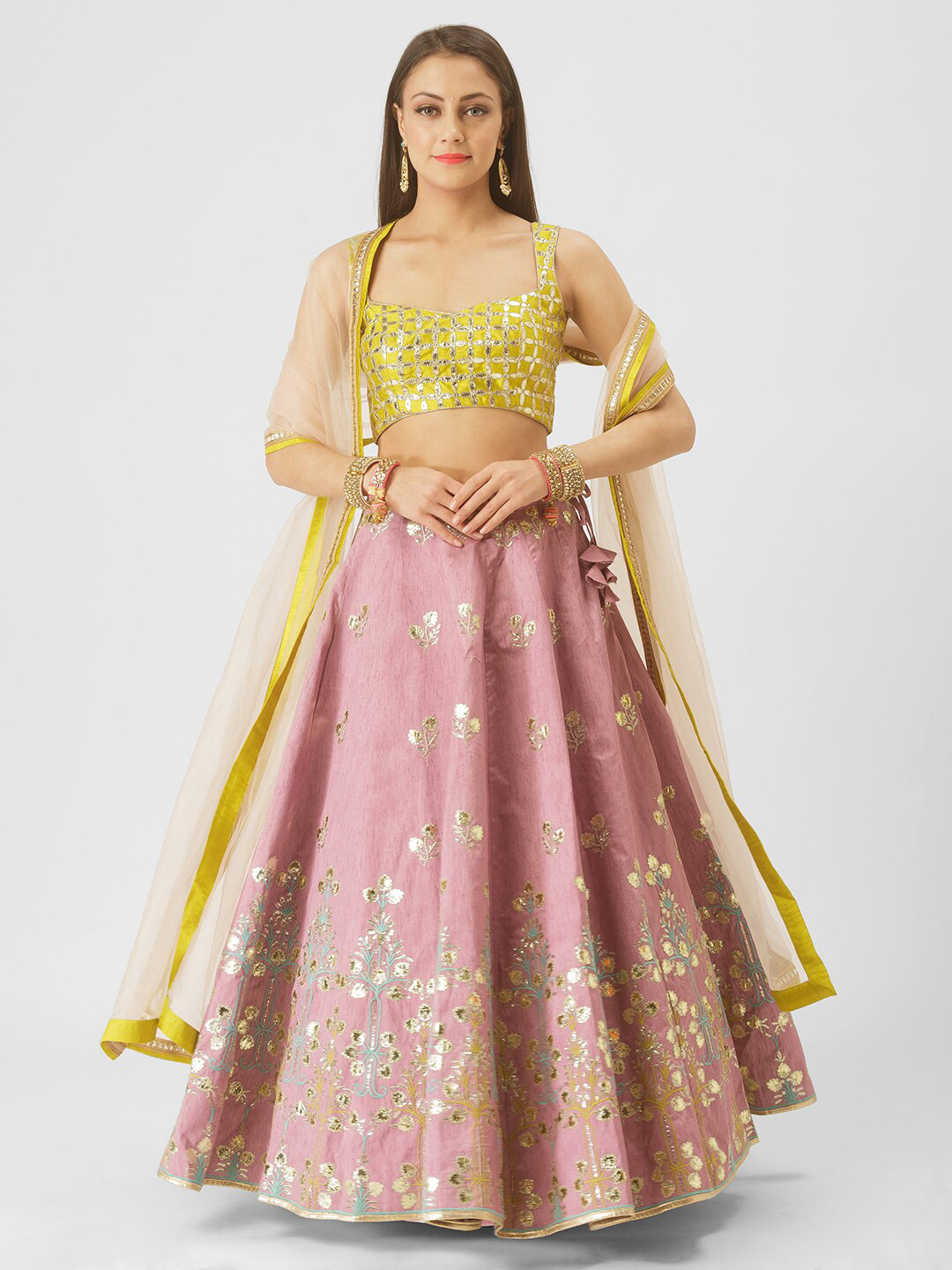 

6Y COLLECTIVE Lavender Embroidered Semi-Stitched Lehenga & Unstitched Blouse With Dupatta