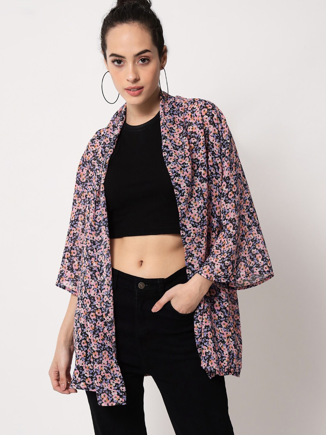 

Trend Arrest Women Printed Longline Shrug, Black