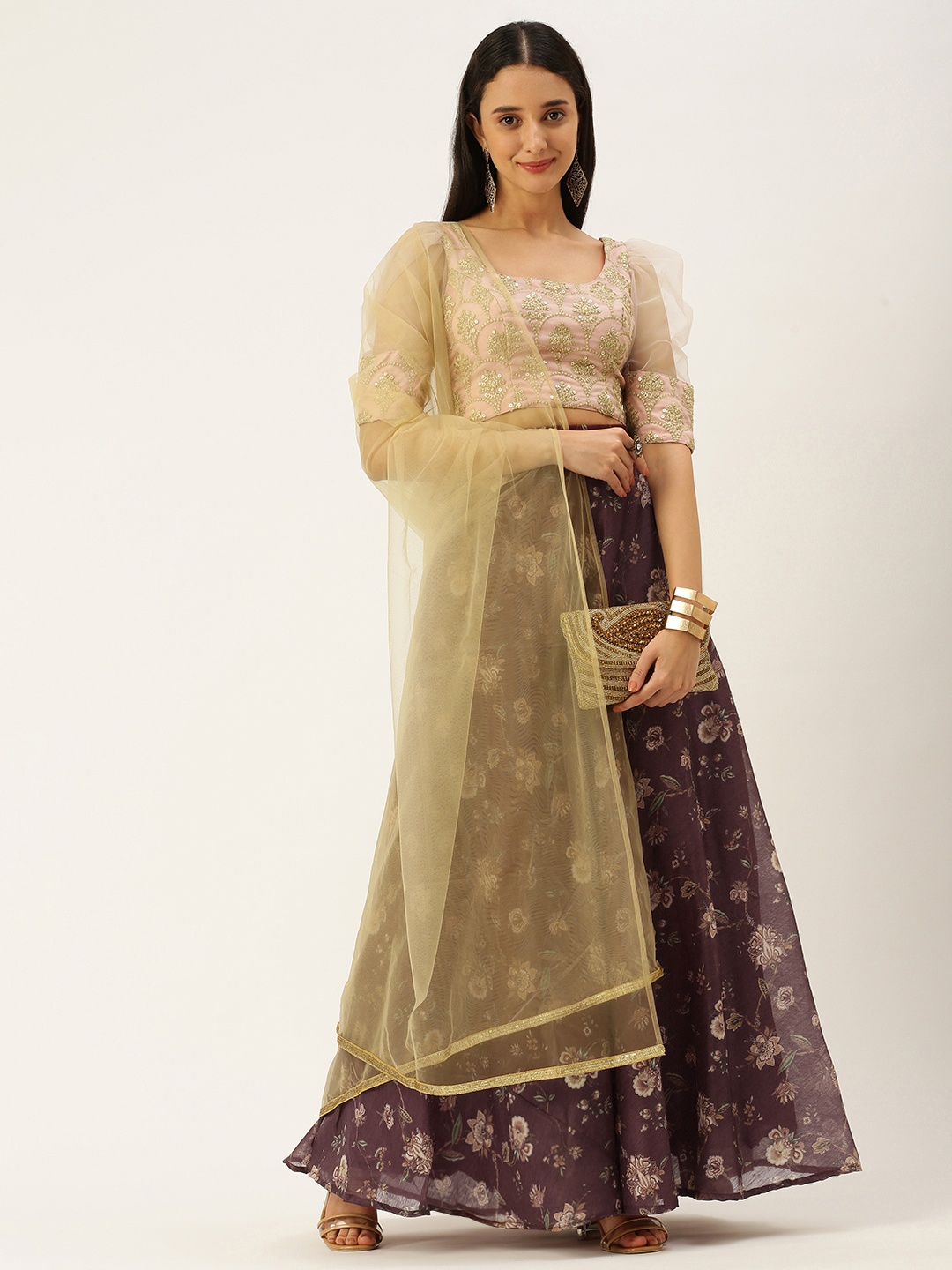 

Ethnovog Woman Embellished Ready To Wear Lehenga Blouse With Dupatta, Pink