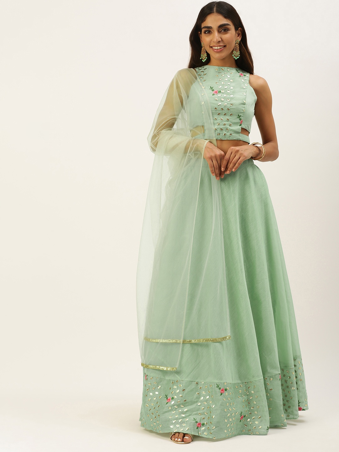 

Ethnovog Green Sequinned Ready to Wear Lehenga Blouse With Dupatta