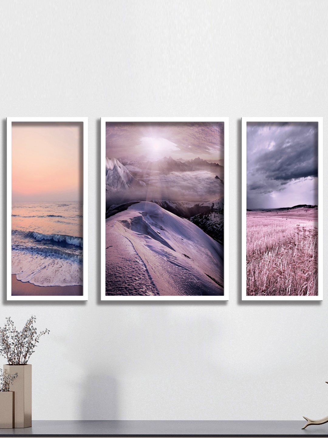 

SAF Set of 3 White & Purple Printed Modern Art UV Textured Wall painting