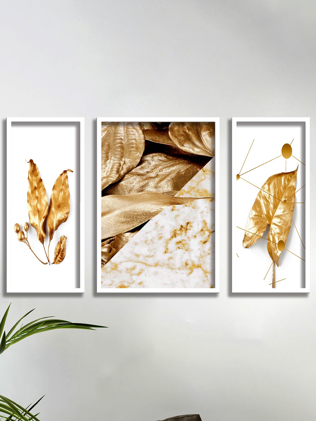 

SAF Set Of 3 Yellow & White UV Textured Painted Wall Art