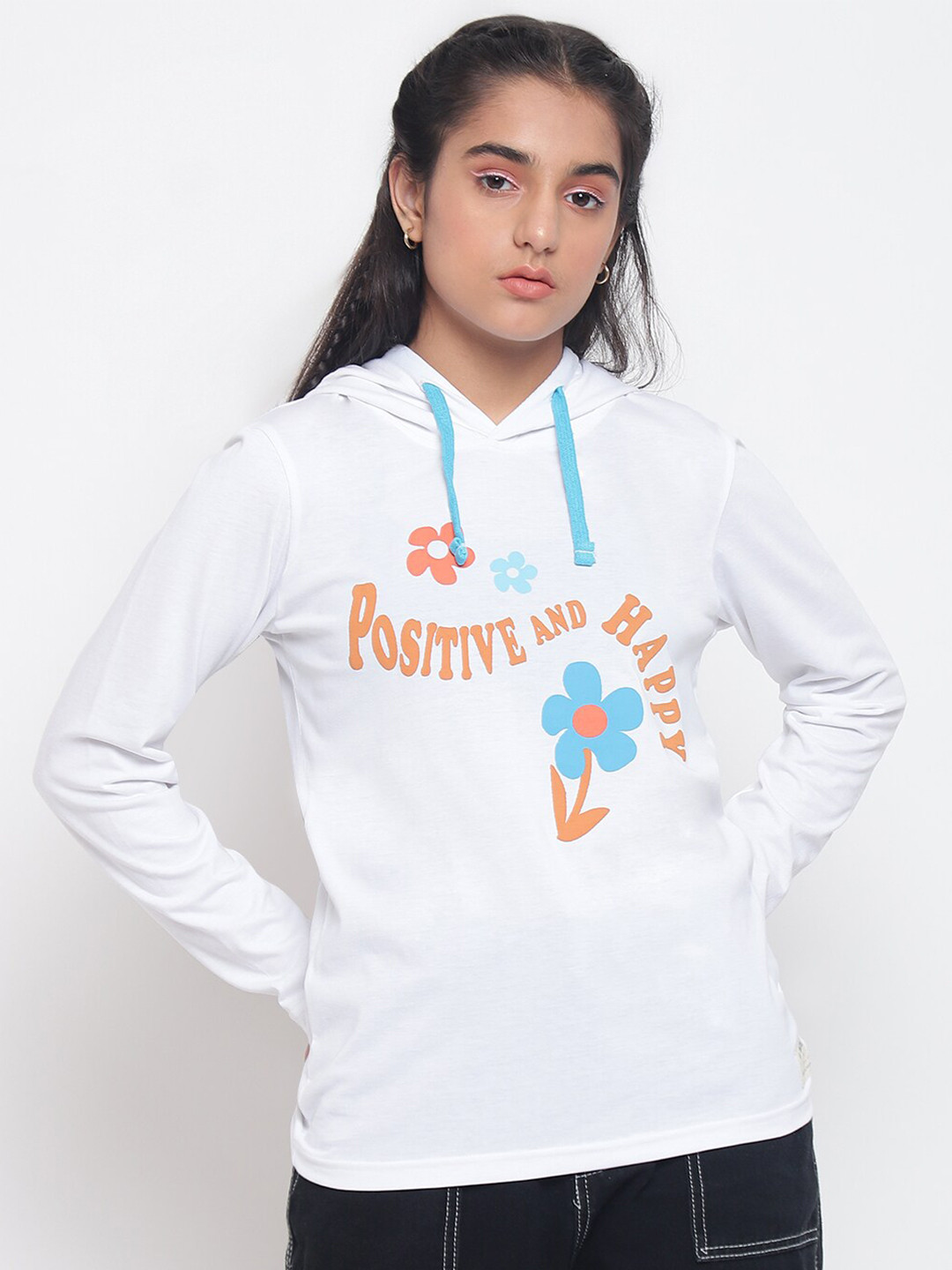 

Lil Tomatoes Girls White & Blue Print Hooded Top
