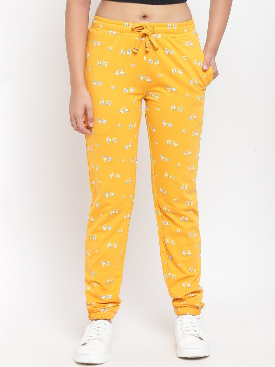 

Lil Tomatoes Girls Mustard Yellow Regular Fit Printed Joggers
