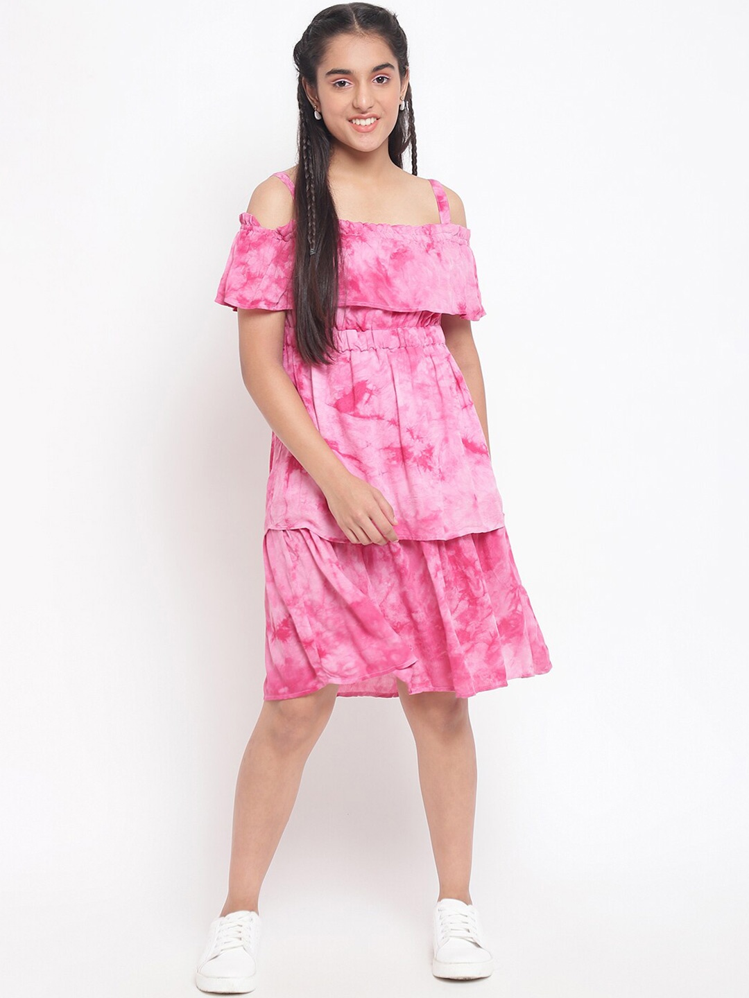 

Lil Tomatoes Girls Pink Dyed Layered Fit & Flare Dress